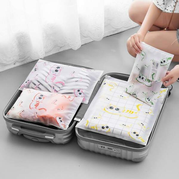 

5pcs Cat Print Travel Storage Bag, Multicolor
