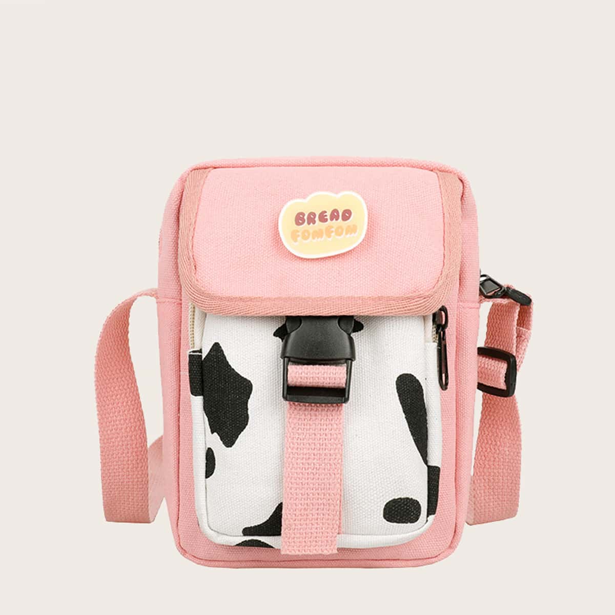 

Cow Print Canvas Crossbody Bag, Baby pink