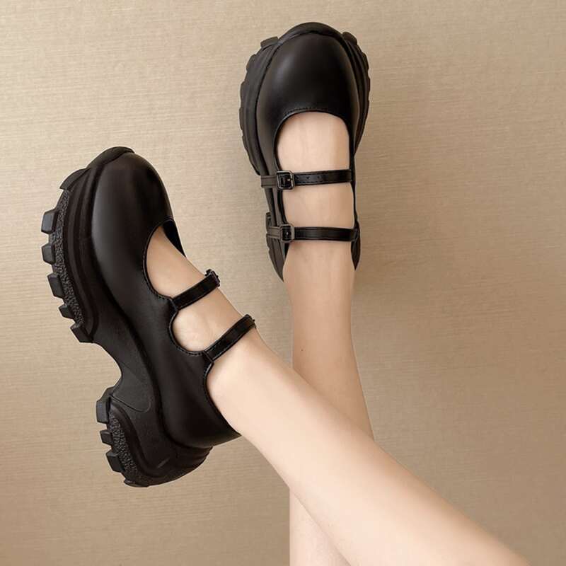 

Double Strap Mary Jane Wedges, Black