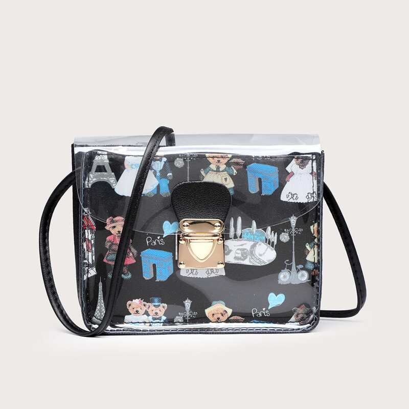 

Cartoon Clear Crossbody Bag, Black clear