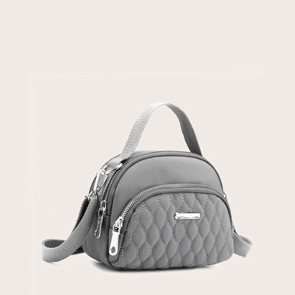 

Zipper Quilted Satchel Bag, Grey
