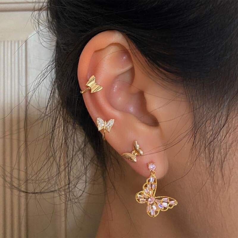

4pcs Crystal Butterfly Earring Set, Gold
