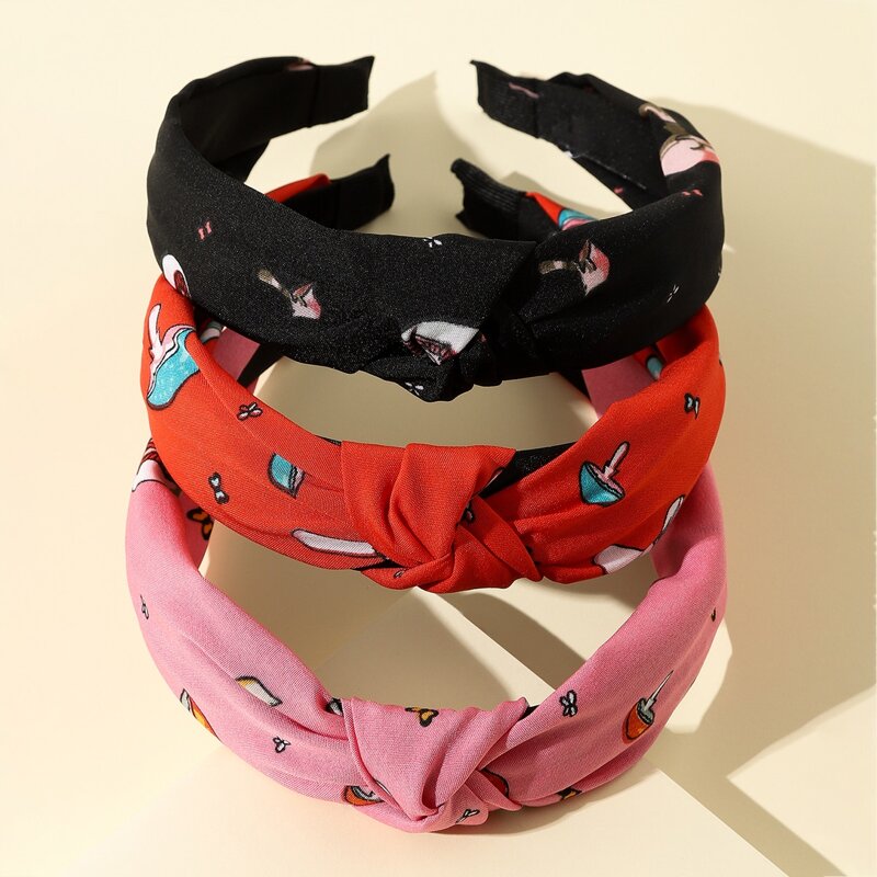 

3pcs Mushroom Print Knot Decor Headband, Multicolor