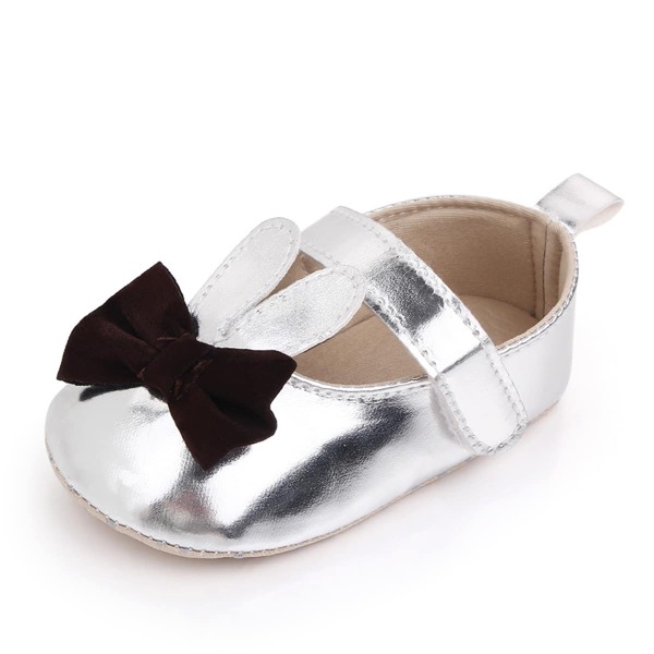 

Baby Girl Metallic Bow Decor Flats, Silver