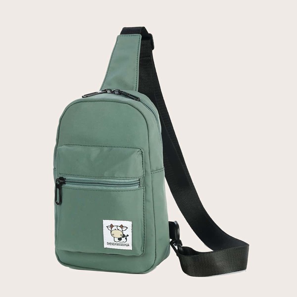 

Cartoon Cow Print Sling Bag, Green