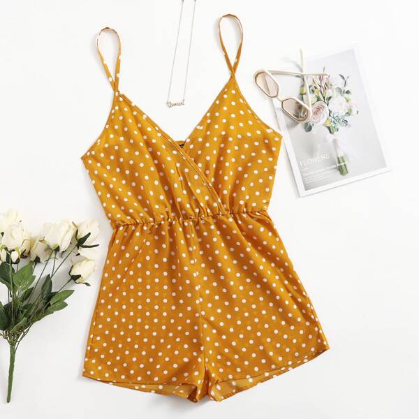 

Polka Dot Cami Romper, Mustard yellow