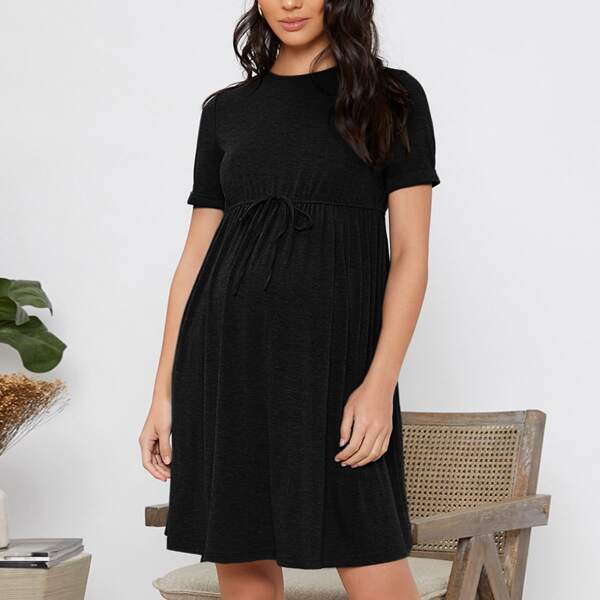 

Maternity Knot Waist Solid Dress, Black