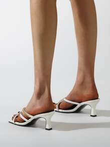 Chain Decor Stiletto Heeled Thong Sandals - White - View 4