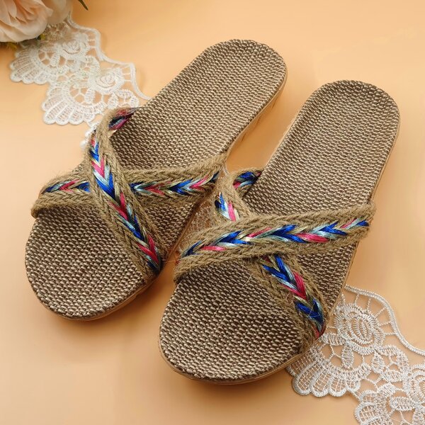 

Color Block Straw Slides, Multicolor