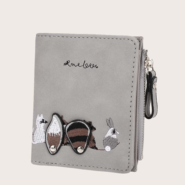 

Cartoon Embroidered Small Wallet, Grey