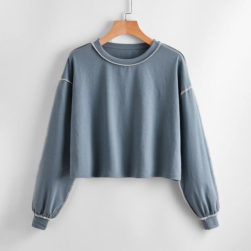 

Contrast Stitching Oversized Tee, Dusty blue