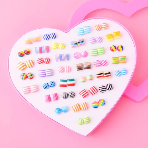 

36pairs Girls Striped Stud Earrings, Multicolor