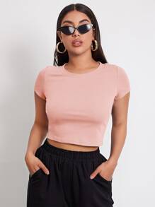 Muchica Rib-knit Crop Top - Baby Pink - View 1