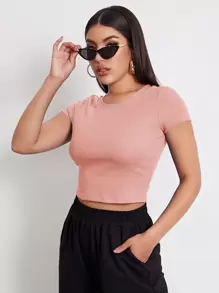 Muchica Rib-knit Crop Top - Baby Pink - View 5