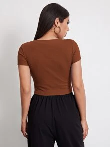 SHEIN EZwear Rib-knit Crop Top - Rust Brown - View 2