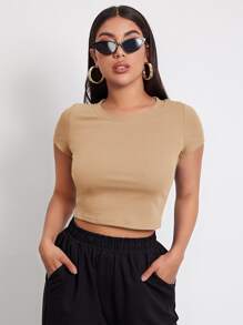 Muchica Rib-knit Crop Top - Khaki - View 2
