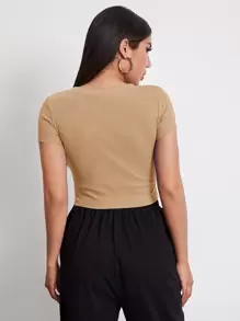 Muchica Rib-knit Crop Top - Khaki - View 3