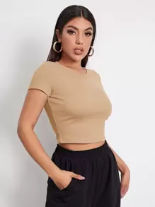 Muchica Rib-knit Crop Top - Khaki - View 5