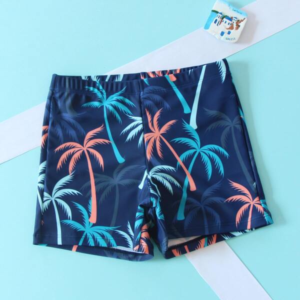 

Boys Palm Tree Pattern Swim Trunks, Navy blue