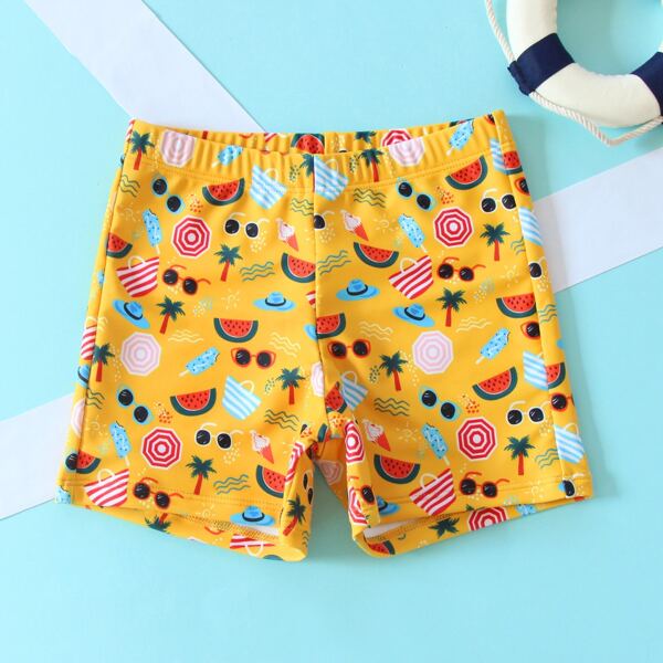 

Boys Fruit & Tropical Print Swim Trunks, Orange
