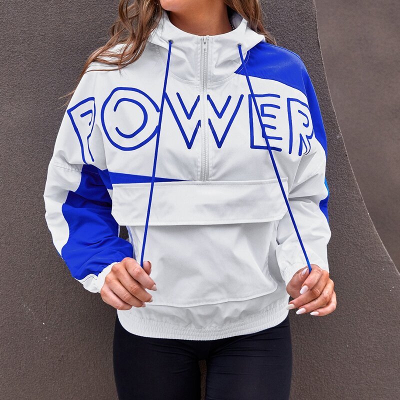 

Zip Half Letter Graphic Sports Jacket, Blue and white