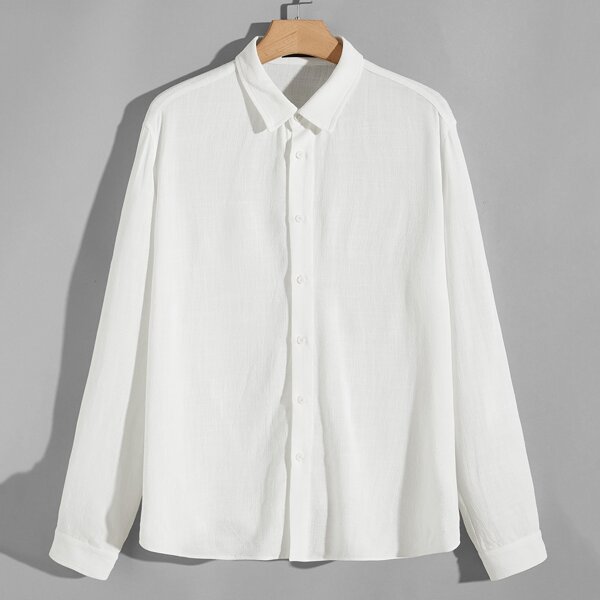 

Men Button Placket Solid Shirt, White