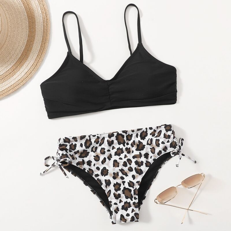 

Leopard Drawstring Side Bikini Swimsuit, Multicolor