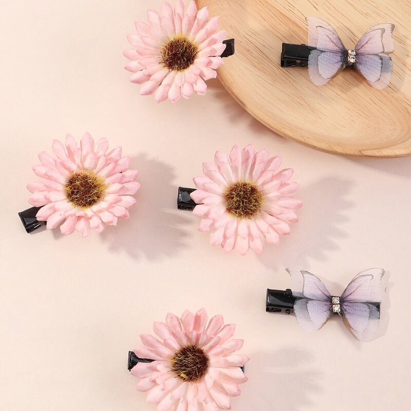 

6pcs Flower Decor Hair Clip, Pink