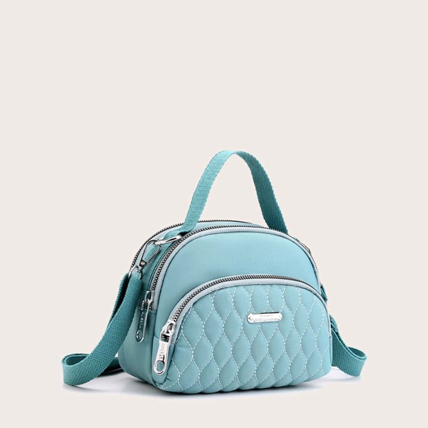 

Zipper Quilted Satchel Bag, Blue
