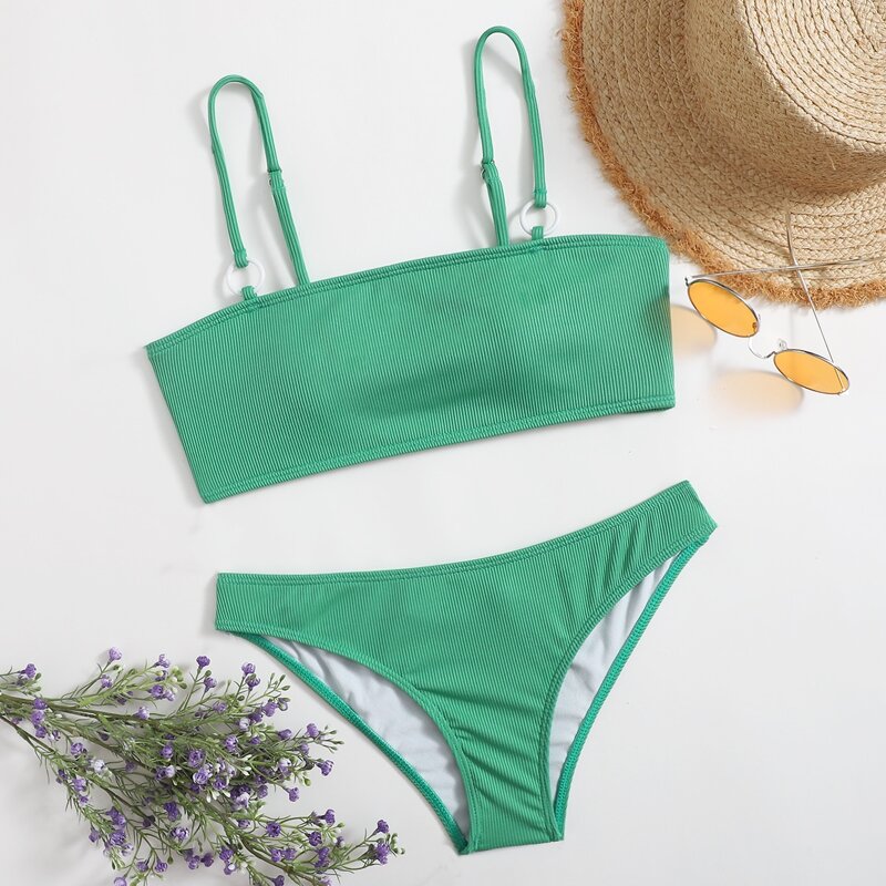 

Ribbed Cami Bikini Swimsuit, Green