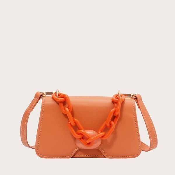

Chain Flap Satchel Bag, Orange
