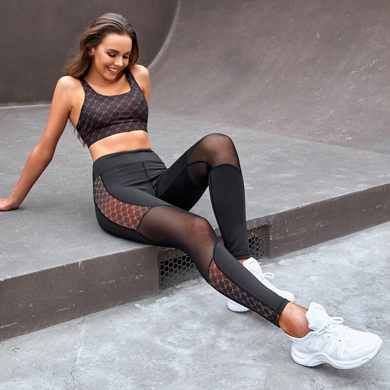 

Light Support Allover Print Backless Sports Bra, Black