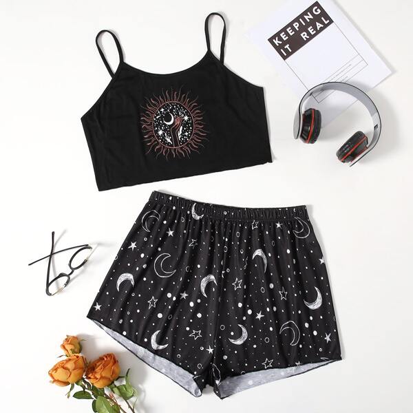 

Plus Galaxy & Figure Graphic Pajama Set, Black