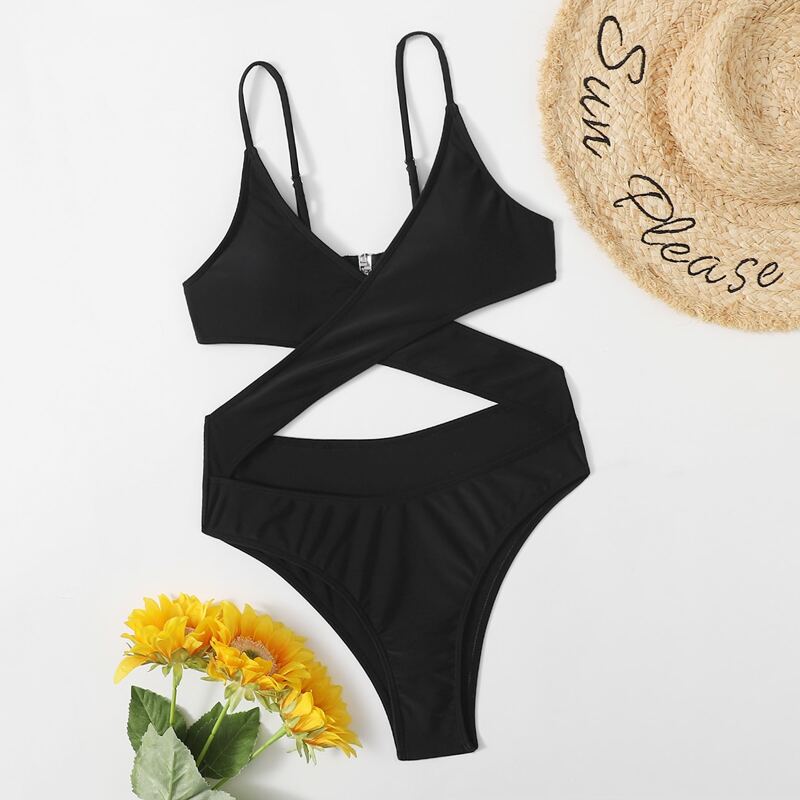 

Crisscross Cut-out One Piece Swimsuit, Black