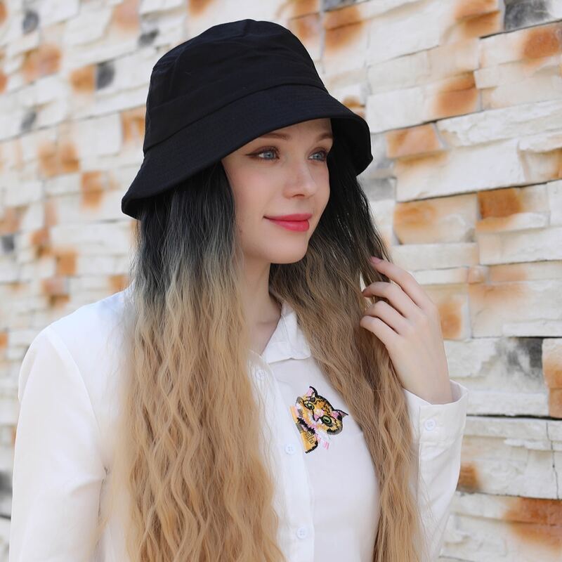 

Ombre Long Curly Wig With Bucket Hat