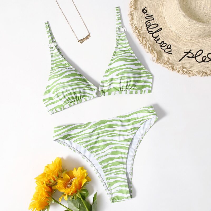 

Zebra Stripe Bikini Swimsuit, Green