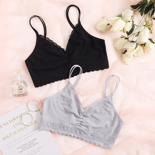 

2pack Contrast Lace Bra Set, Multicolor