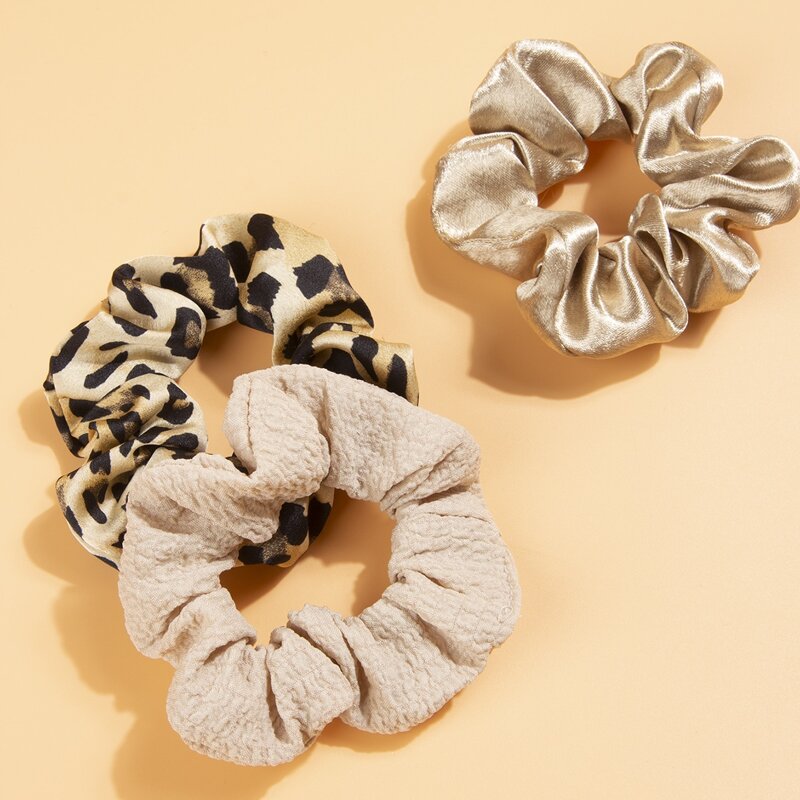 

3pcs Simple Pleated Scrunchie, Multicolor