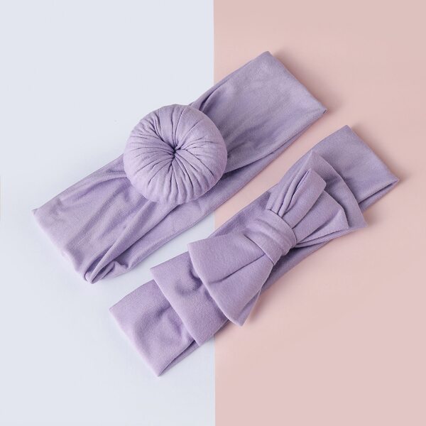 

2pcs Girls Round Decor Hair Band, Purple