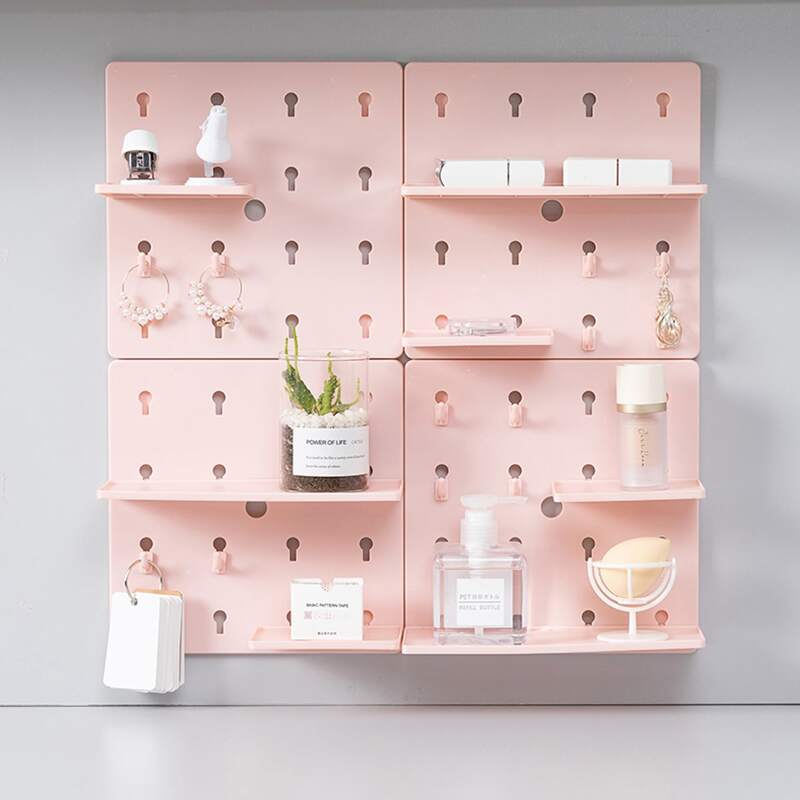 

1set Wall Storage Rack & 4pcs Hook, Pink