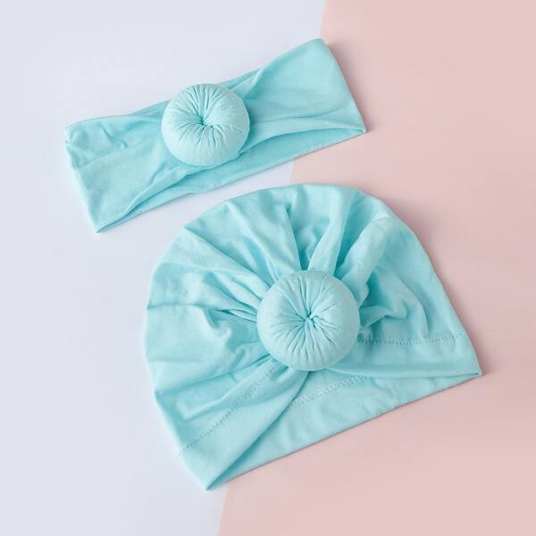 

Kids Round Decor Hat & Hair Band, Blue
