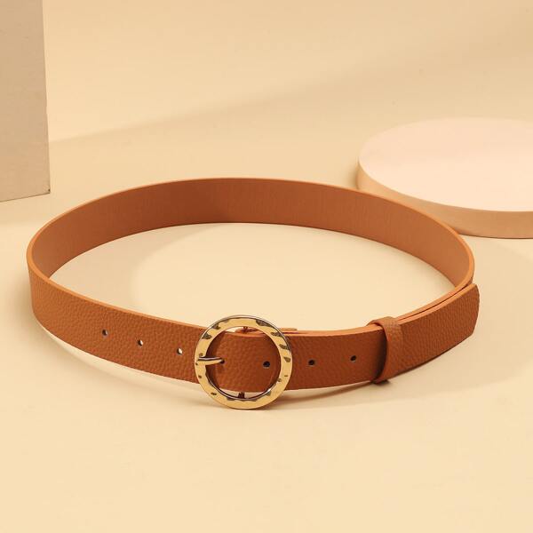 

Textured Round Metal Buckle Belt, Camel