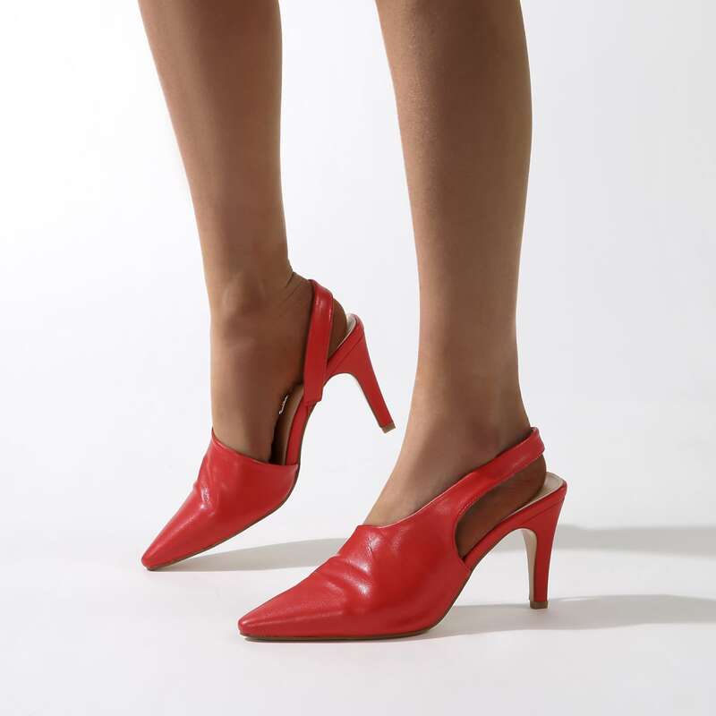 

Point Toe High Heeled Slingback Pumps, Red