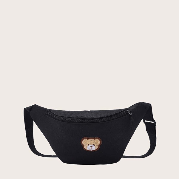

Cartoon Bear Appliques Fanny Pack, Black