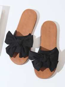 Bow Design Slide Sandals - Black - View 3