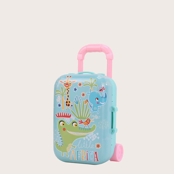 

Girls Cartoon Graphic Suitcase Shaped Coin Case, Baby blue