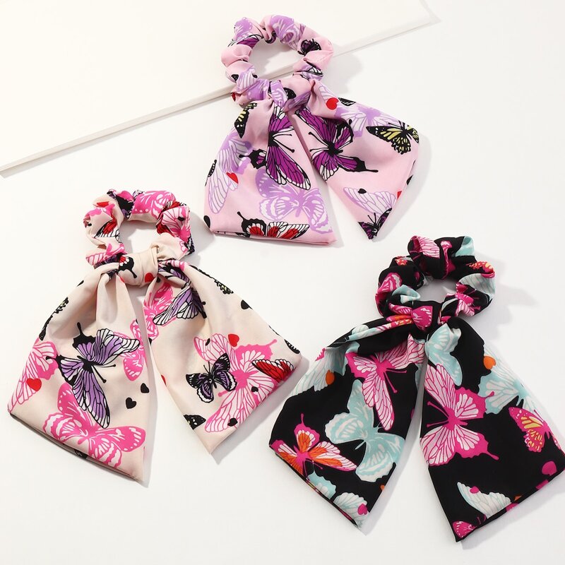 

3pcs Butterfly Pattern Scrunchie Scarf, Multicolor