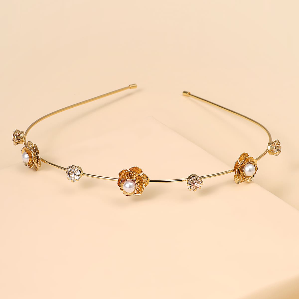 

Faux Pearl Flower Decor Headband, Gold