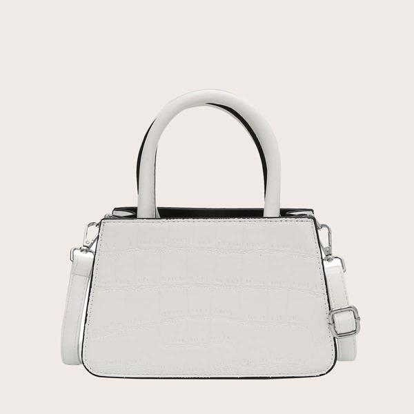 

Croc Embossed Double Handle Satchel Bag, Beige