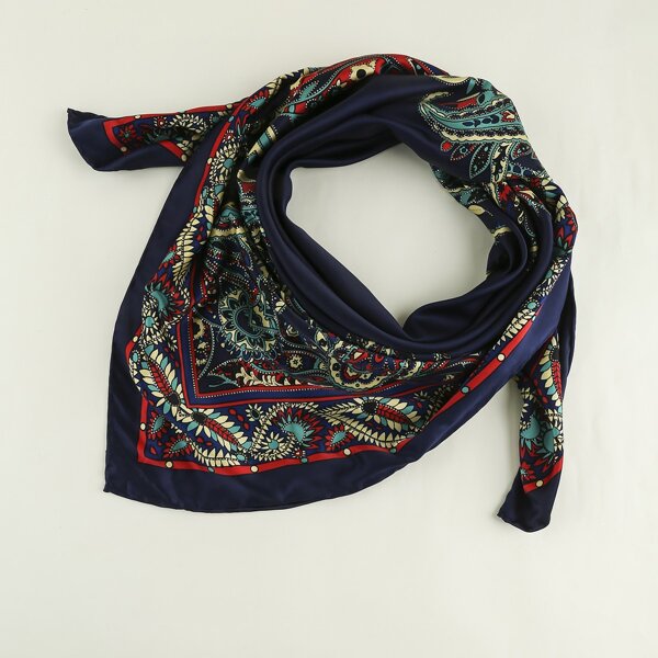 

Paisley Print Scarf, Navy blue